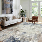 Area Rugs 3x5 Machine Washable Rug for Bedroom Living Room, Large Modern Abstract for Dining Room, Indoor Low Pile Carpet Soft Rugs with Non Slip Rubber Backing, Abstract Blue Gray