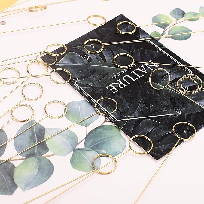 Picture Holders for Centerpieces,40Pcs Gift Card Holder Picks,Metal Photo Holders for Centerpieces,Sticks for Flower Bouquet Wedding Party Birthday (Round Shaped)
