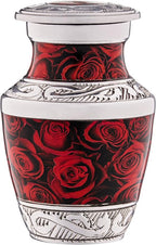 Olivia Memorials Small Urns for Human Ashes Adult Female - Red Roses Decorative Mini Urns - Cremation Keepsakes with Velvet Box - Flowers Memorial Urn with Roses and Ash Storage