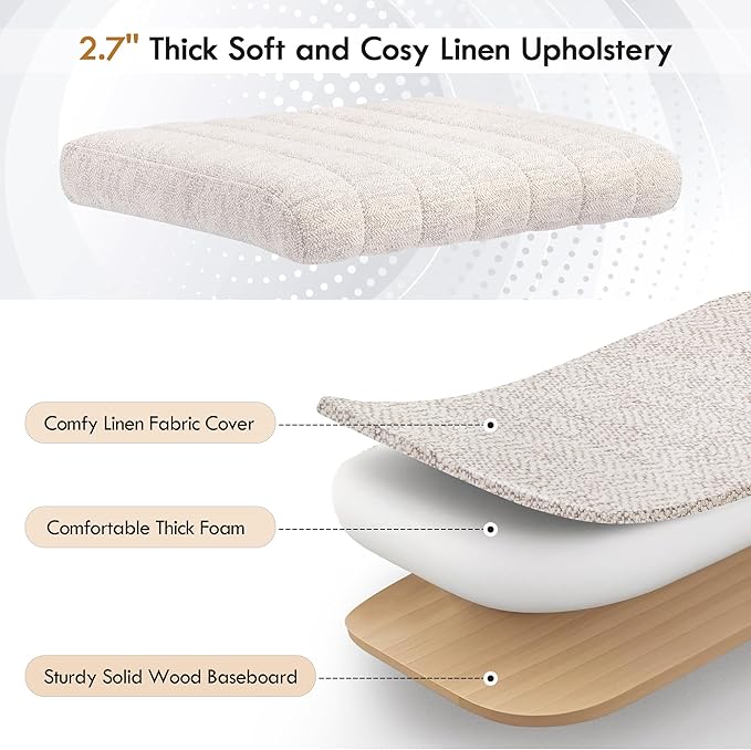 Natural Rattan Dining Chairs Set of 4, Modern Kitchen Chairs with Solid Wood Back, Upholstered Cesca Side Chairs with Comfy Linen Cushion