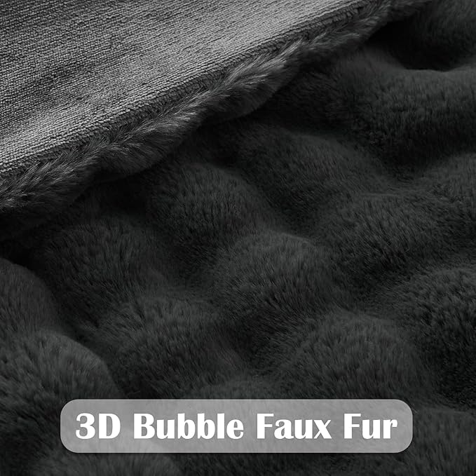NEWCOSPLAY Faux Fur Twin Blanket Grey Bubble Blanket Thick Warm Soft for Couch Sofa Bed 550GSM (Grey, Twin(60"x80"))