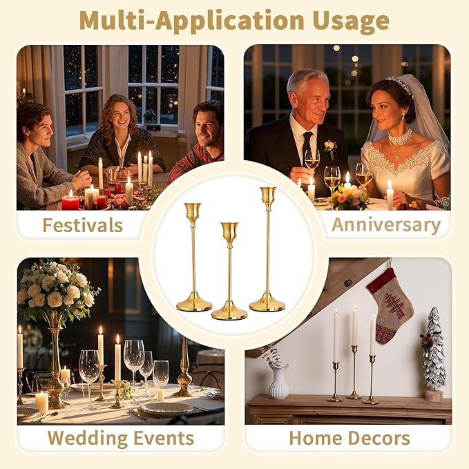 CHILL RECIPE Candlestick Holders Gold Taper Candle Holders, 12 PCS Candle Sticks Holders for Home Decor Table Centerpiece Wedding Housewarming Festival