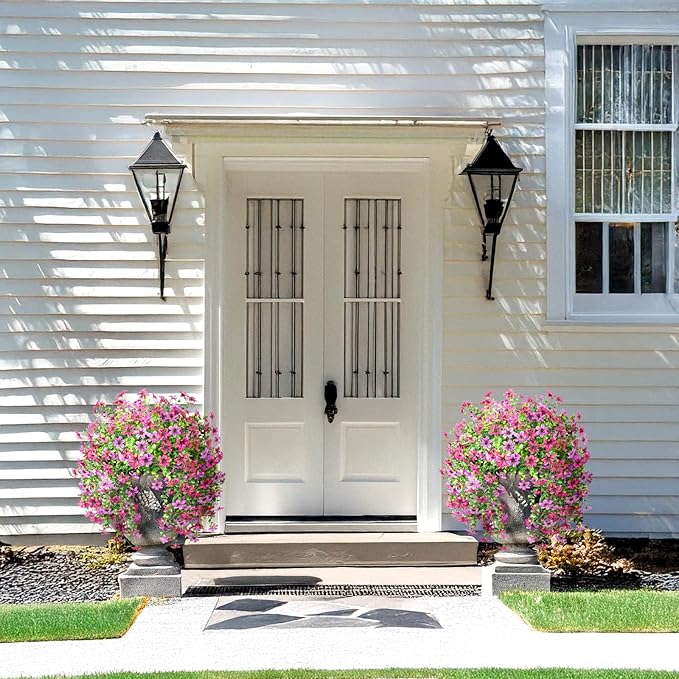 Artificial Faux Hanging Flowers Plants for Outdoor Summer Decoration, 2 PCS Fake Silk Flowers for Outside Daisy Planter UV Resistant Look Real for Patio Porch Home Decor(Mix Purple)