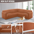 HDCAXKJ Sectional Couch Cover L Shape Stretch Sofa Covers Washable Jacquard Corner Couch Slipcover Non Slip Sectional Slip Cover U Shaped Furniture Protector for Pets Dogs (Rust Red, Small)