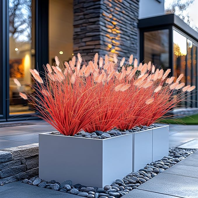 Fake Grass Fall Flowers Artificial Shrubs Artificial Grass Wheatgrass Cattails Fake Grass Decorations Artificial Plants Ornamental Grass Outdoor Grass Green Leafy Decorations (12PCS)Orange