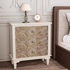 HOMPUS Farmhouse 3-Drawer Dresser with Flower Pattern, Night Stand with 3 Storage Drawers, Fully Assembled Nightstand for Boho, Accent End Table, Chest of Drawers for Entryway, Bedroom, Distress White