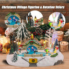 Vigdur Christmas Snow Village - Animated Christmas Village Skating Pond with Colorful Lights & 8 Xmas Music, Rotating Skier, USB&Battery Powered Christma Collectible Buildings for Home