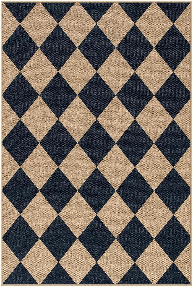 Lahome Checkered Easy Jute Kitchen Rug, 2x3 Front Door Mat Non Slip Washable Neutral Area Rug, Farmhouse Diamond Non Shedding Low Pile Floor Carpet for Entryway Porch Doorway