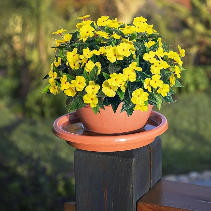 Artificial Impatiens Bouquet Flowers for Outdoors Silk Faux Flowers for Outdoor Impatiens Plants Decor Indoor Planters Kitchen Planters and Balcony Decorations 4PCS (Yellow)