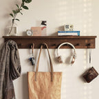 Entrance Coat Rack ，Coat Hooks, Wall-Mounted Wooden Hook Rack, Wall-Mounted Shelves are Very Suitable (Walnut Colored Finish-2)