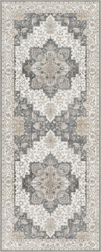 GENIMO 2'6''x10 Runner Rugs for Hallway, Machine Washable Non Slip Vintage Rugs, Low Pile Lightweight Soft Print Rug for enrtyway, Corridor, Home Office, Kitchen, Heathered Grey