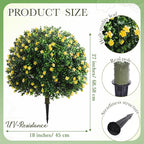Yunlly Set of 2 Artificial Boxwood Topiary Ball Tree Fake Bushes Shrubs Outdoor Faux Plant with Ground Spike Flowers UV Resistance Greenery for Front Porch Garden Patio Indoor(Yellow,27x18inch)