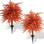 Artificial Topiary Ball Trees with Ground Spikes UV Resistant Faux Greenery Shrubs Fake Shrubs for Outdoors, Realistic Faux Plants Bushes for Garden Porch Yard Patio Decor (Orange Fern)