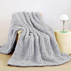 Admitrack Chunky Knit Blanket Throw, 100% Hand Knit Chenille Throw Blanket for Sofa & Home Decor, Soft and Cozy Knitted Throw Blankets (Light Gray，51"x63")