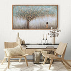 Aurlan Tree of Life Hand Painted Framed Wall Decor(40"x20"), Large Abstract Girl under Tree Oil Painting Canvas Artwork, Modern Nature Landscape Art for Office Living Room Bedroom