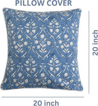 Ridhi Hand Block Print 20x20 Baby Blue Decorative Outdoor Couch Throw Canvas Pillow Cover Set of 2 Washable Modern Vintage Boho Chic Spring Home Decor Gifts Cover