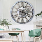The B-Style Large Wall Clock 24 inch Moving Gear Wall Clock Oversized Vintage Farmhouse Wall Clocks for Living Room Decor Rustic Industrial Wood Clock (Aqua Green, 36 inch/90cm)