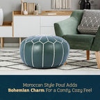 Marrakesh Gallery Genuine Leather Round Pouf Unstuffed - Moroccan Ottoman Footstool, Footrest Cover - Boho Decor - Bohemian Living Room, Bedroom, Kids Room, Gift & Wedding