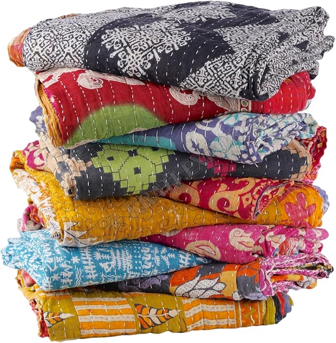 Vintage Kantha Quilts Handmade Old Saree Made gudari Boho Bedding Throw Blanket Bedspread Rally