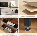 27 inch Wide Night Stand with Charging Station, Bedside Table with Open Shelf, 2 Drawers Small Wood Dresser, Modern Wood Nightstand for Bedroom/Living Room (Rustic Brown)