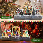 Vigdur Christmas Village Houses - Lighted Xmas Carousel & Rotating Train and 8 Xmas Songs, Christmas Animation Village Indoor Holiday Tabletop Decorations for Home Tabletop Gift