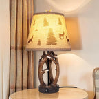 Set of 2 Rustic Western Deer Table Lamps, 26" with Nightlight & 2 USB Ports, Natural Antler Design for Bedroom, Living Room, Office & Christmas
