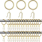Hotop 30 Pcs Metal Drapery Curtain Rings 0.98/1.26/1.65 inch Interior Diameter and 30 Pcs Hanging Curtain Drapery Pin Hooks for Window Door Shower(25 mm,Gold)