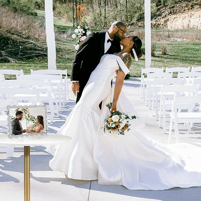 Acrylic Picture Frames 3 Pack 5x7 Scalloped with Detachable Brackets, Vertical and Horizontal Tabletop Display, Clear Magnetic Photo Frames for Home/Party/Wedding