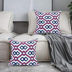 Alysheer Embroidered Decorative Throw Pillow Cover 18"x 18" Set of 2, Classic Boho Geometric Embroidery Pattern Cotton Rectangular Cushion Case for Sofa Couch Living Room Bedroom (Blue Pink)