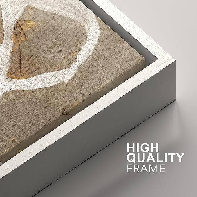 SIGNFORD Framed Canvas Print Wall Art Set Abstract White and Beige Brushstrokes on Neutral Illustrations Modern Art Decorative Bohemian for Living Room, Bedroom, Office - 24"x36"x2 White