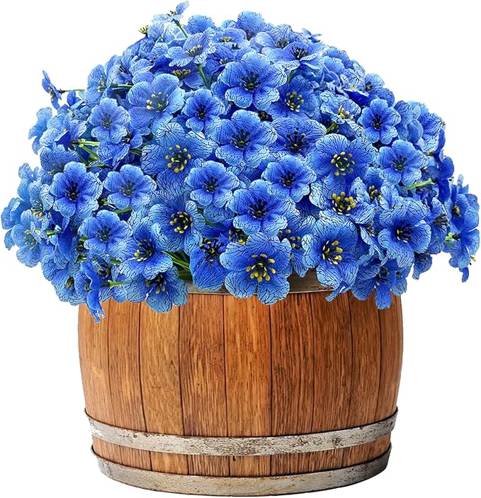 20 Bundles Artificial Flowers for Outdoors,UV Resistant Fake Flowers with Plastic Plants,Silk Faux Fowers for Outdoor Planters,Fake Realistic Flowers Window Box Front Porch Hanging Basket Decor-Blue