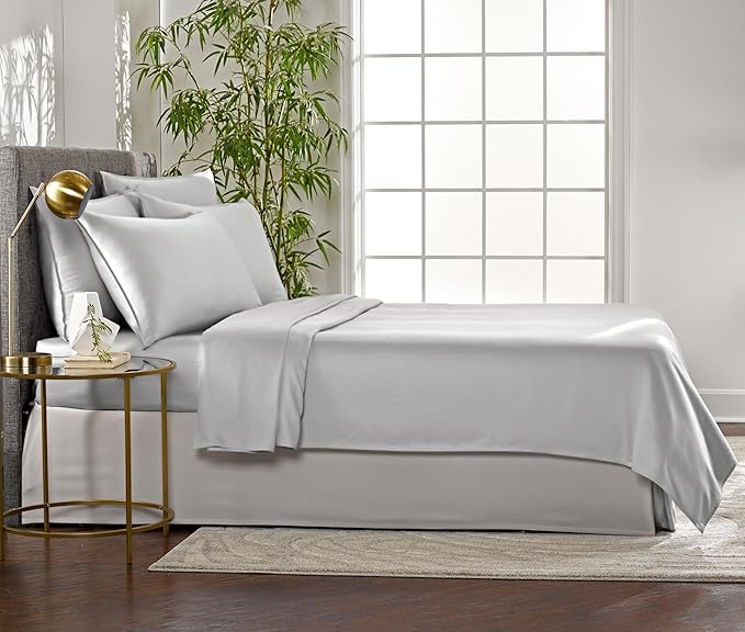 King Sheets by Pure Bamboo, Genuine 100% Organic Viscose Derived from Bamboo Bed Sheet Set, Luxuriously Soft & Cooling, Double Stitching, Lifetime Quality Promise (King, Silver Pearl)
