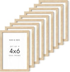 HAUS AND HUES Square Picture Frames 4 x 6 Set of 9 - Photo Gallery Wall Frame Set, Wood 4x6 Frames, 4 x 6 Frames Gallery Wall Set, 4x6 Frame with Mat, Square Frames 4x6 (Beige Oak Frames)