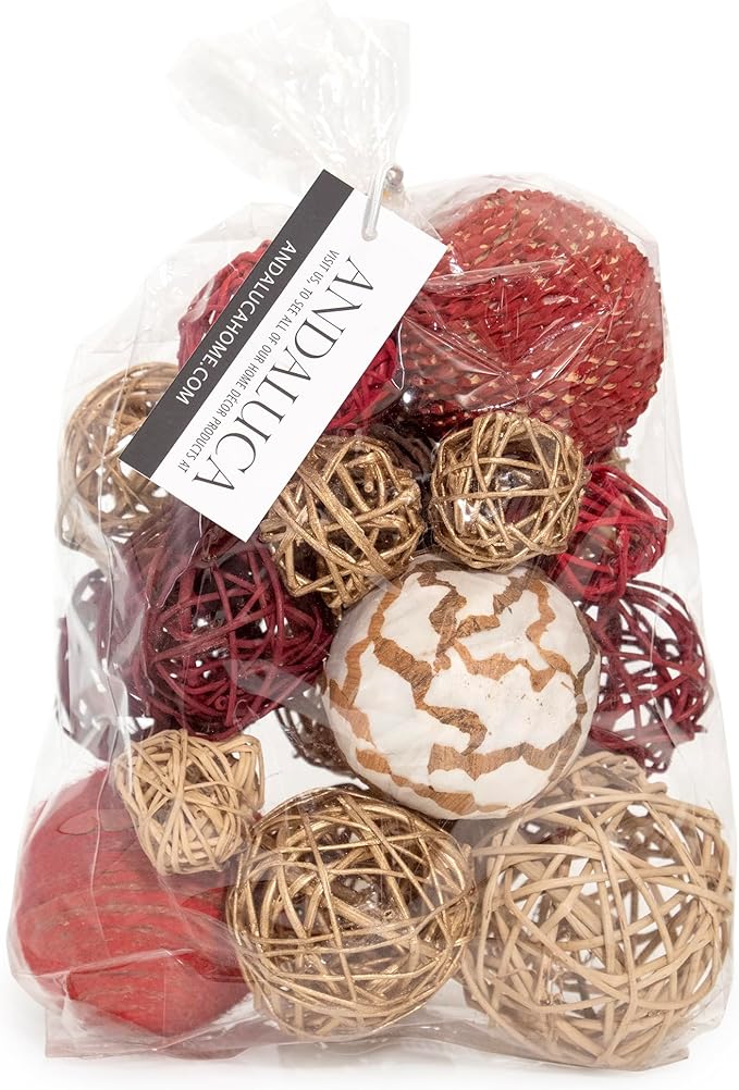 ANDALUCA Decorative Balls Bag Bowl Filler Home Decor (Red Gold)
