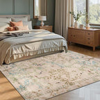 jinchan Botanical Birds 8x10 Beige Area Rugs for Living Room Washable Non Slip Soft Nature Plants Modern Carpet Vintage Ultra Thin Low Pile Indoor Rug for Bedroom Dining Room Nursery Playroom