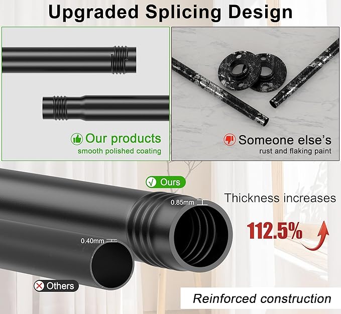 Industrial Curtain Rods for Windows 48 to 84, Wrap Around Blackout Curtain Rod,Heavy Duty Curtain Rods 2 Pack,1 Inch Outdoor Drapery Rods, Rustic Pipe Adjustable Drapery Pole 48-84 Inch,Black