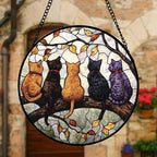 Stained Glass Window Hanging - 5 Cats on a Branch Suncatcher for Window Doors Home Decoration and Christmas, Mother's Day Father's Day Birthday Gifts for Women, Men, and Mom 6.3x6.3 in