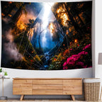 Delur Forest Tapestry Tree of Life Misty Tropical Rainforest Tapestry Wall Hanging Mystical Colorful Spiritual Psychedelic Nature Landscape Headboard for Bedroom Living Room Home Decor (51.2" x 59.1")