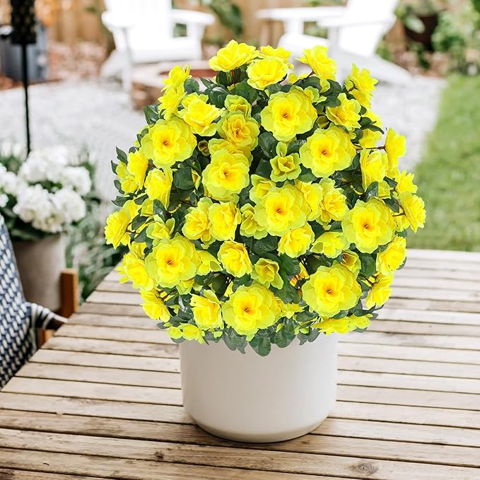 Artificial Boxwood Topiary Ball Trees with Ground Spikes UV Resistant Faux Greenery Shrubs Fake Shrubs for Outdoors, Realistic Faux Plants Bushes for Garden Porch Yard Patio Decor (Yellow)