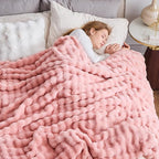 NEWCOSPLAY Faux Fur Twin Blanket Pink Bubble Blanket Thick Warm Soft for Couch Sofa Bed 550GSM (Pink, Twin(60"x80"))