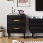 Alohappy Nightstands, Mid Century Modern Night Stands, Fluted Bedside Table for Bedroom, End Table with Storage Drawers, Vintage Bed Side Table Wood Accent Table for Living Room, Black 1pc