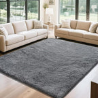 Fluffy Rug Shaggy Area Rug, Dark Grey 4x6 Area Rugs for Bedroom, Small Bedside Rug, Soft Fluffy Shaggy Entryway Throw Rugs for Living Room Bedroom Kids Room Home Decor