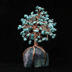 Crocon Howlite Green Turquoise Gemstone Money Tree with Fluorite Rough Wire Wrapped Base | Feng Shui Bonsai | Ornament Figurine | Chakra Balancing | Reiki Crystal Healing | Spiritual | Decor Size 5-6"
