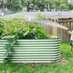 Vego garden 32" Extra Tall Raised Garden Bed Kits, 10 in 1 Modular Raised Planter Box for Vegetables Flowers Fruits Oval Metal Raised Garden Bed- Olive Green