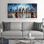 Brooklyn Bridge Wall Decor for Living Room City Canvas Wall Art for Office Blue and Black Bedroom Wall Art 24 x 48 Inch