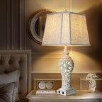 32" Tall Table Lamps Set of 2 - Bedside Lamp with Fabric Shades - for Bedroom and Living Room with USB and Nightlight - Perfect for Nightstands and Bedrooms - Bulbs Included