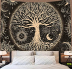 FORATER Tree of Life Tapestry Wall Hanging Sun Moon Stars Tapestries Aesthetic Galaxy Wall Tapestry Nature Home Decoration for Living Room Bedroom(36 x 48 Inch, Black and Gold)