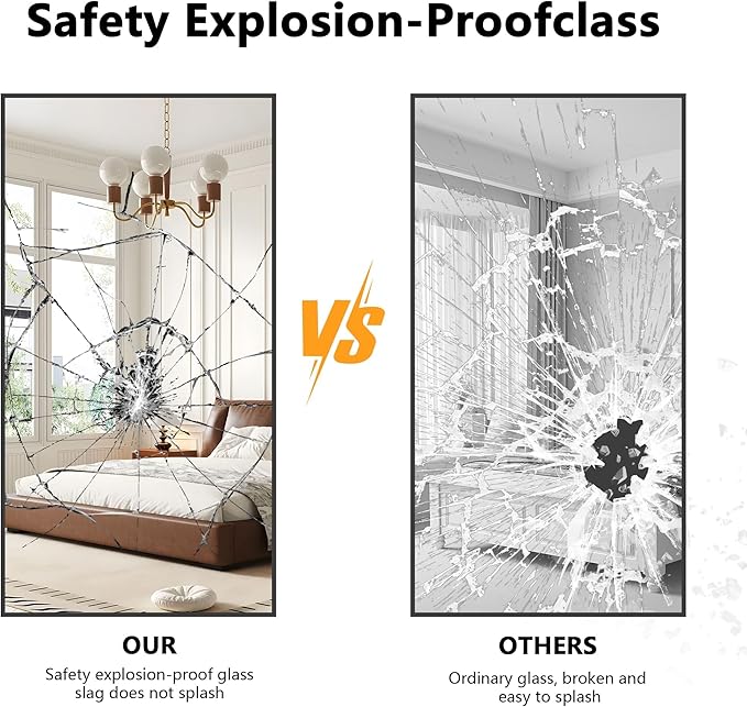 48x24In Black Bathroom Mirror for Wall, Rectangle Mirrors with Metal Frame, Bathroom Rectangular Mirror Modern Wall Mirror for Bedroom Living Room, Entryway Hangs Horizontal or Vertical