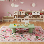 Area Rugs 8x10 Rug for Living Room Clearance Washable Boho Area Rug Non Slip Floral Vintage Low Pile Large Rug for Living Room, Bedroom, Farmhouse, Dining Room, Kids Playroom(Pink)