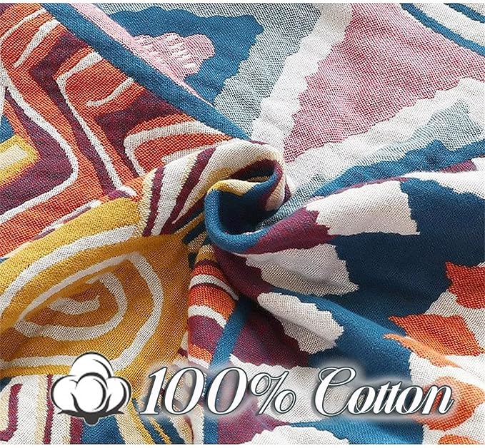 MSGKV Boho Throw Blanket for Bed Couch,100% Cotton Throw Blankets 80''x 90'' Mexican Super Soft Blanket Travel Picnic Blankets Versatile Knit Woven Blanket Boho Decor
